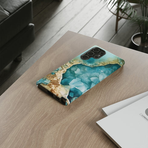 Aquamarine inspired Geode in Watercolor - Impact Resistant Phone Case